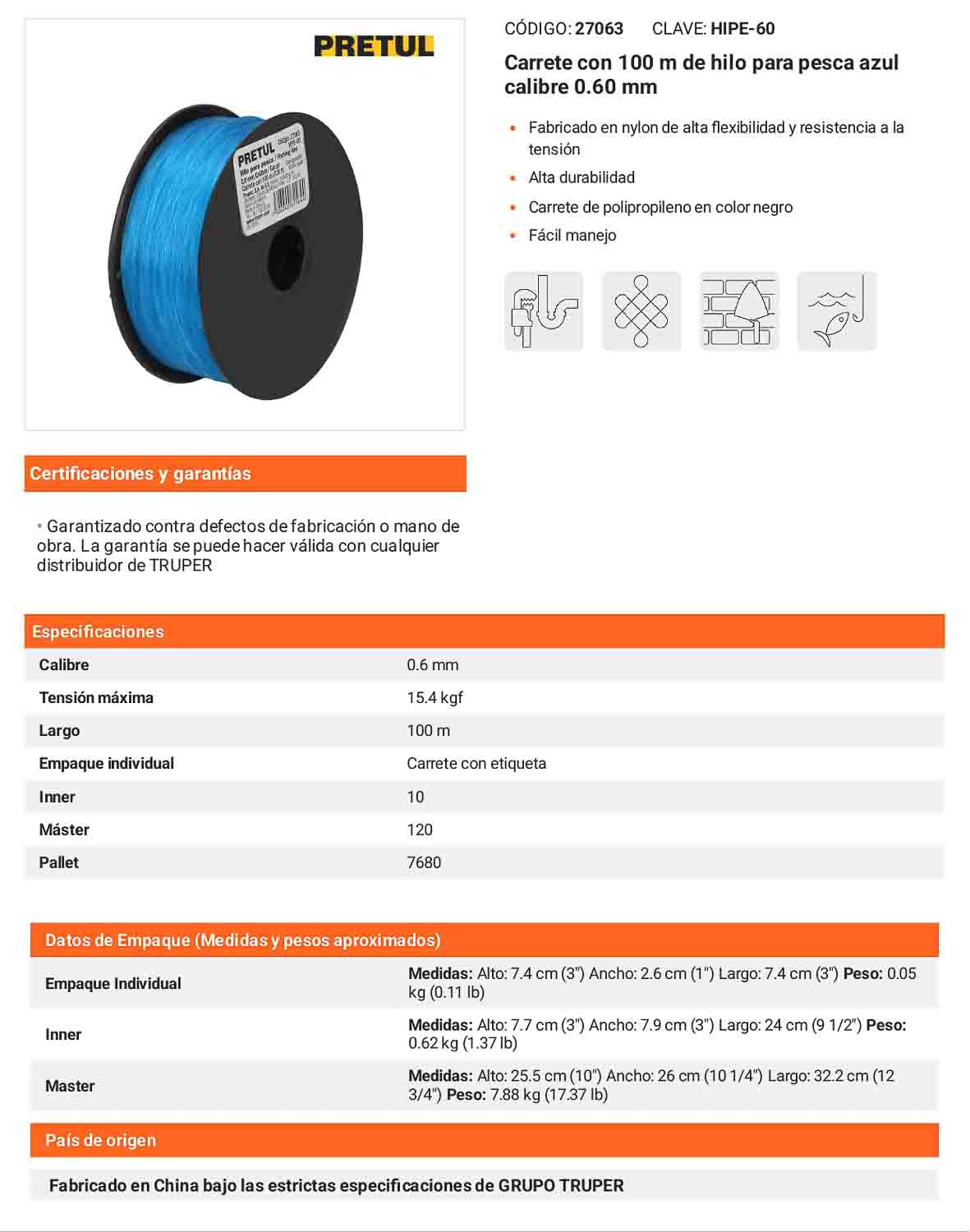Hilo de pesca azul 0.60 mm