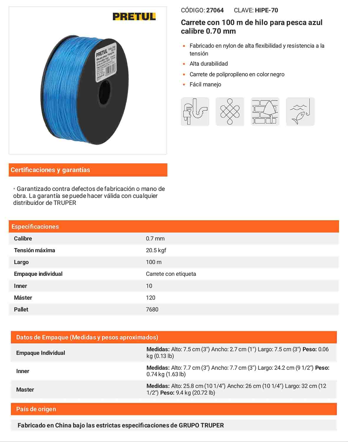 Hilo de pesca azul 0.70 mm