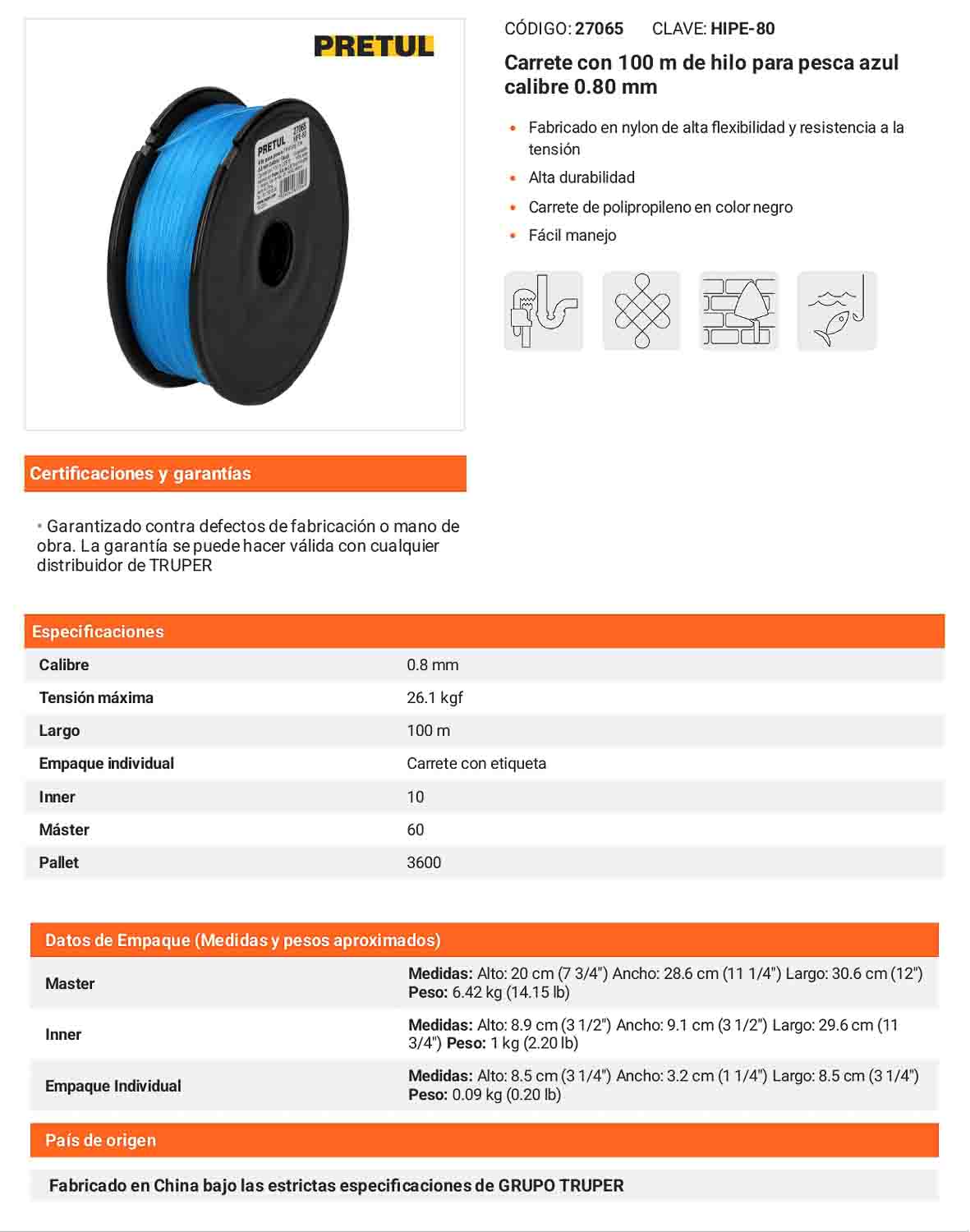 Hilo de pesca azul 0.80 mm
