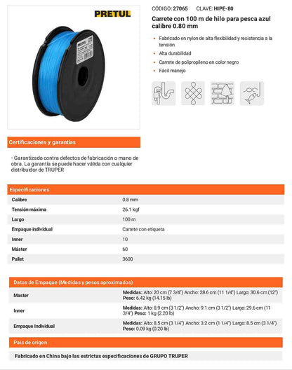 Hilo de pesca azul 0.80 mm