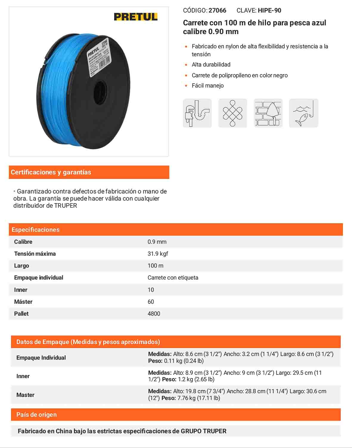 Hilo de pesca azul 0.90 mm