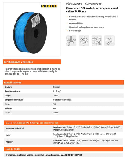 Hilo de pesca azul 0.90 mm