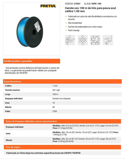 Hilo de pesca azul 1.00 mm