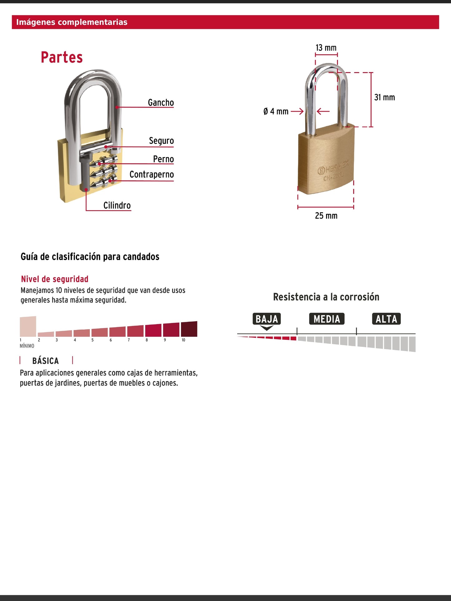 Candado de hierro de 25 mm con gancho largo