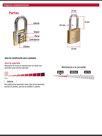 Candado de hierro de 25 mm con gancho largo