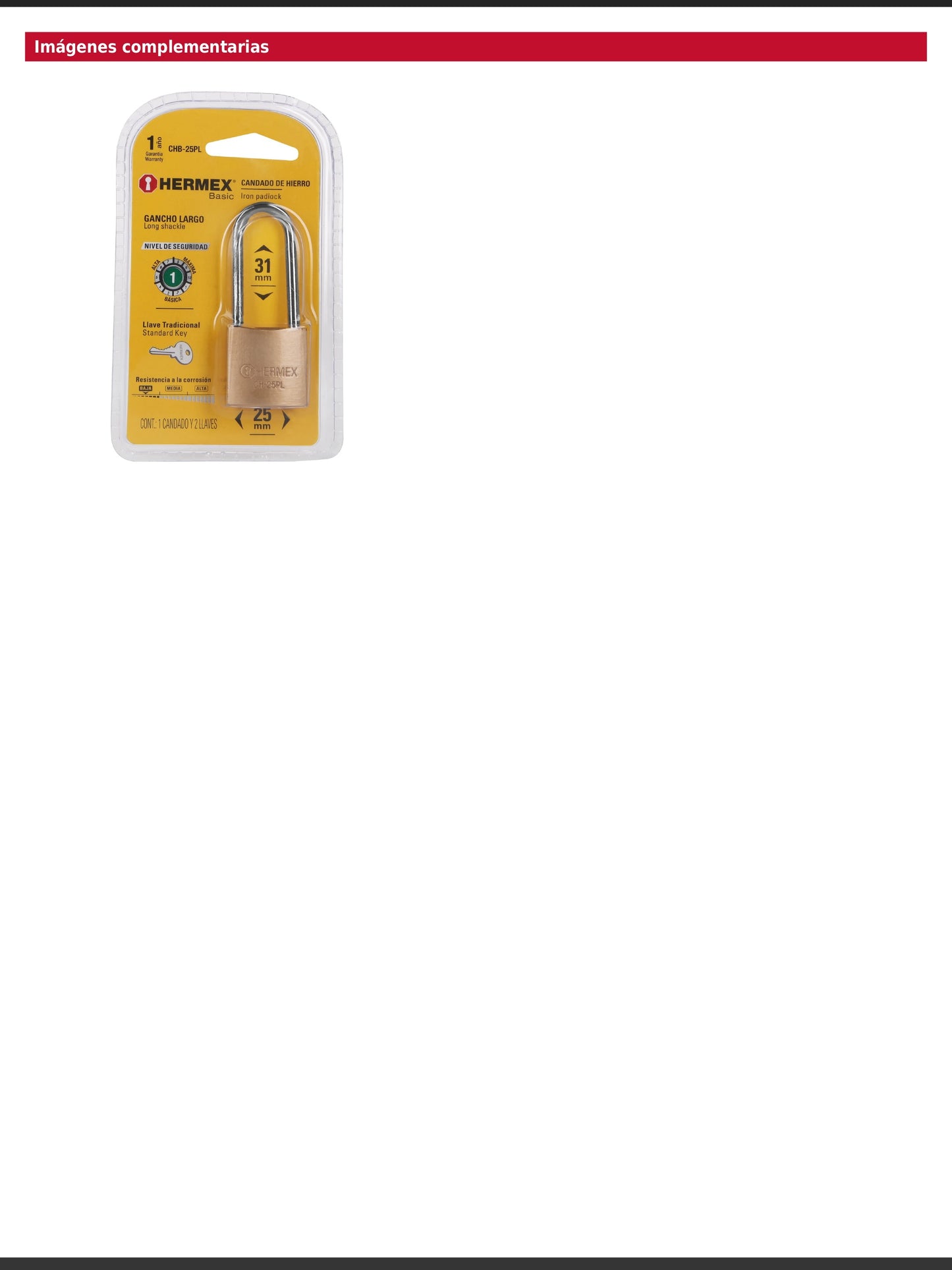 Candado de hierro de 25 mm con gancho largo