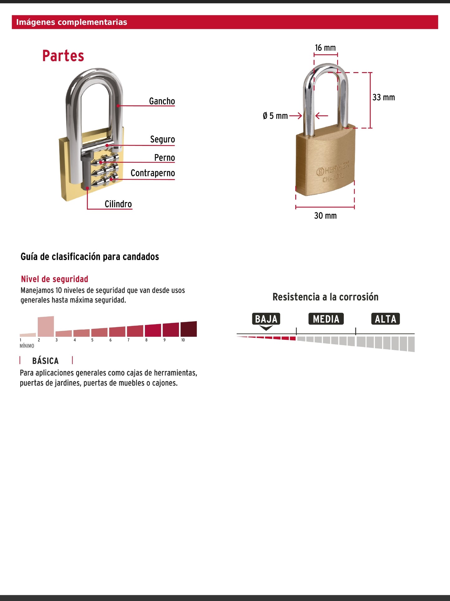 Candado de hierro latón de 30 mm largo