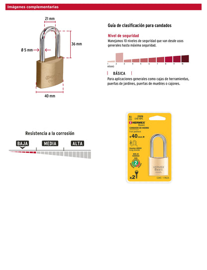 Candado de hierro color latón 40 mm largo