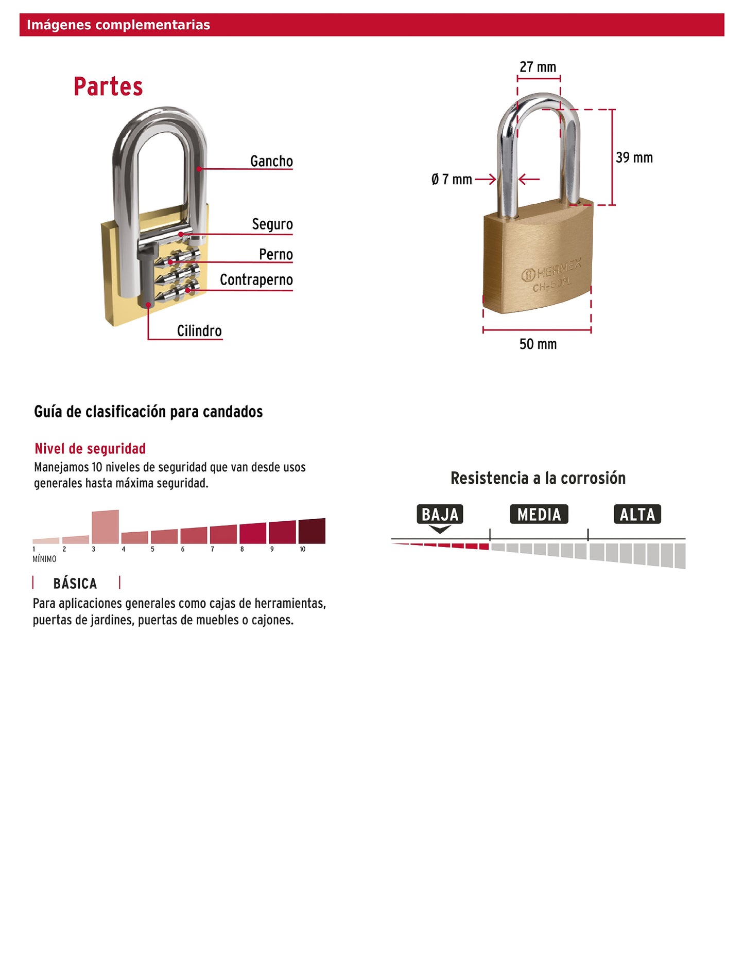 Candado de hierro color latón 50 mm largo