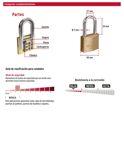 Candado de hierro color latón 50 mm largo