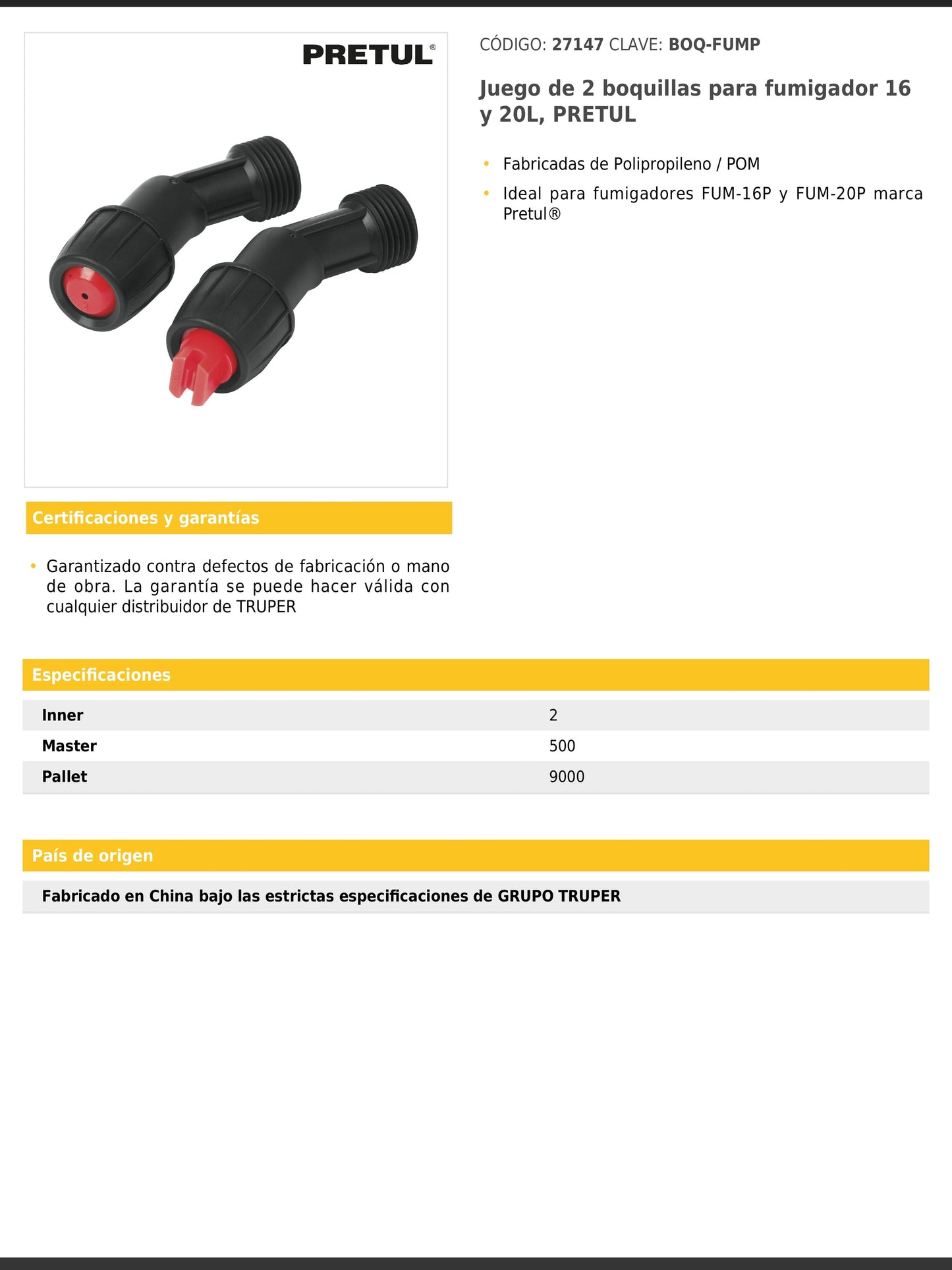Juego de 2 boquillas para fumigador de 16 y 20 L