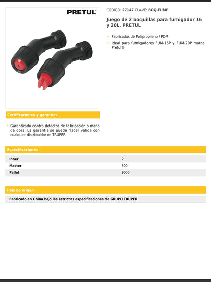 Juego de 2 boquillas para fumigador de 16 y 20 L