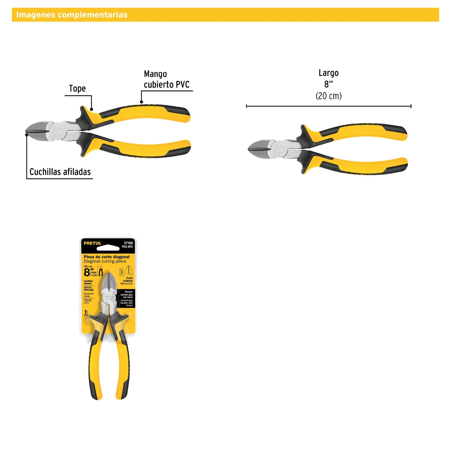 Pinza de punta y corte 8" mango Comfort Grip