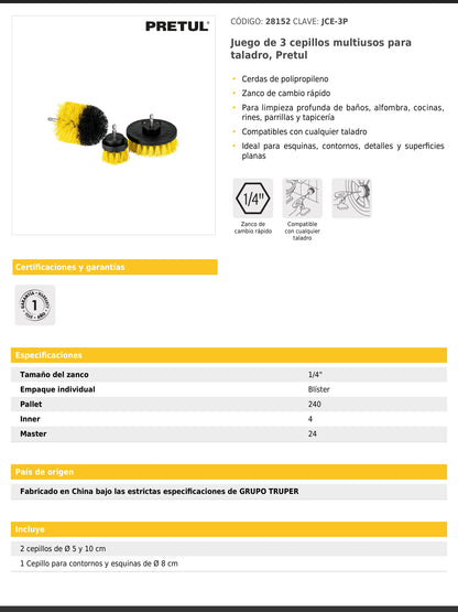 Juego de 3 cepillos multiusos para taladro
