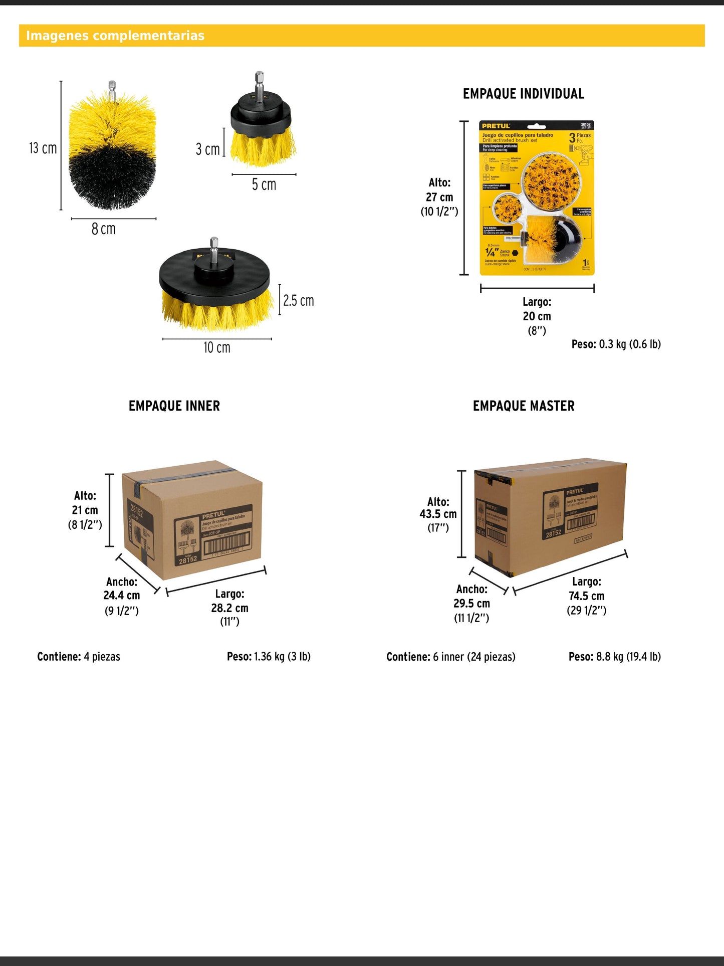 Juego de 3 cepillos multiusos para taladro
