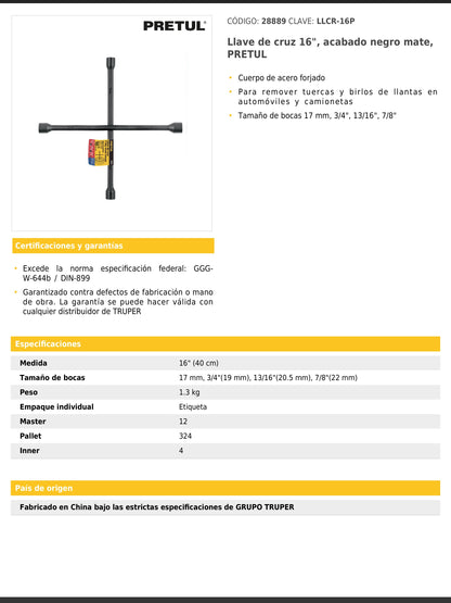 Llave de cruz de 40 cm en acabado negro mate