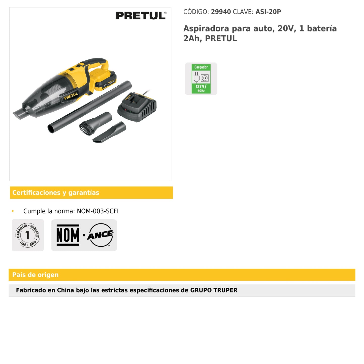 Aspiradora para auto de 20 V con batería de 2 Ah