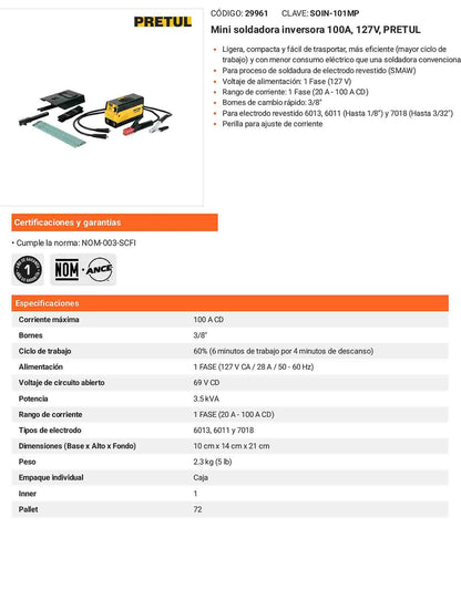 Mini soldadora inversora compacta 100A 127V