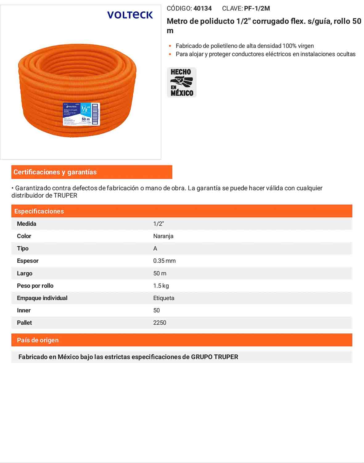 Poliducto 1/2 pulg s/guía rollo 50m