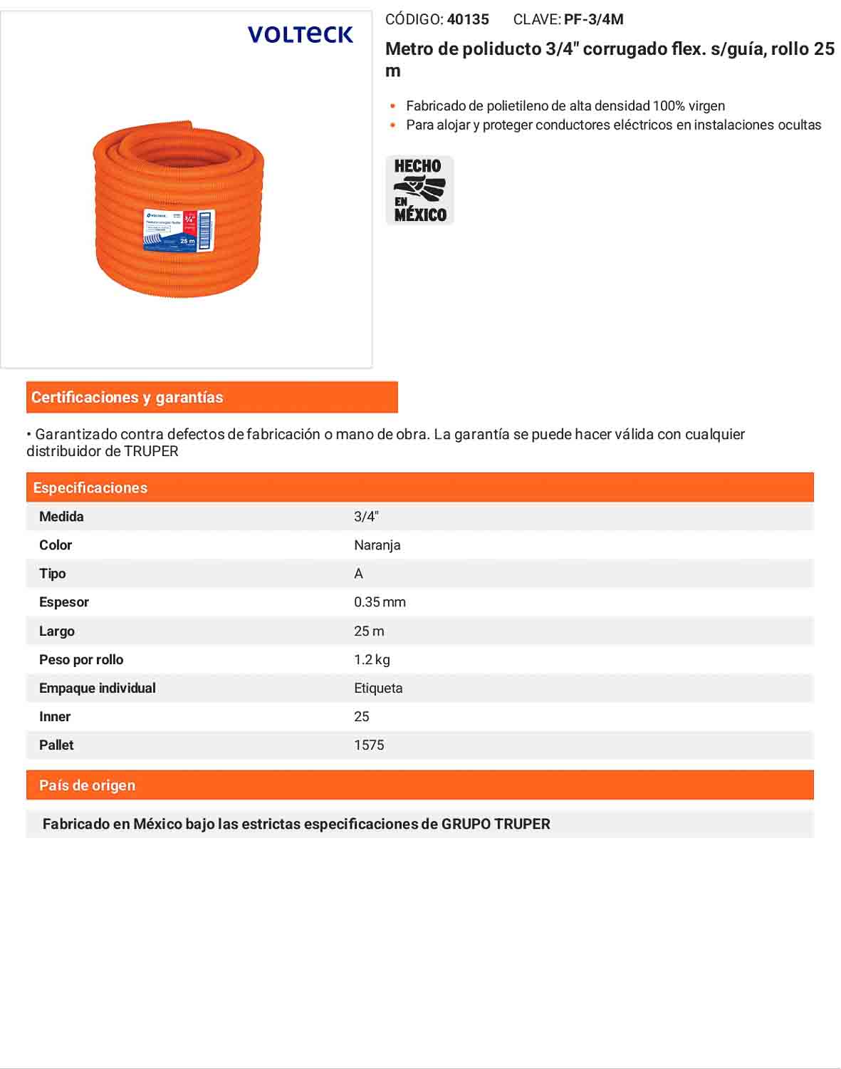 Poliducto 3/4 pulg s/guía rollo 25m