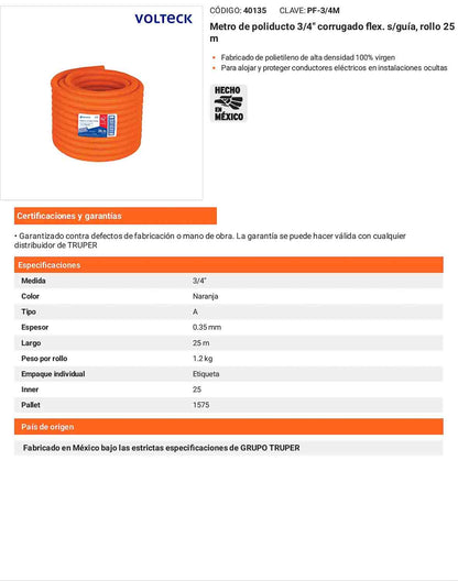 Poliducto 3/4 pulg s/guía rollo 25m