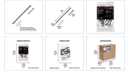Kit Taquetes 3/16 pulg Tornillos y Broca