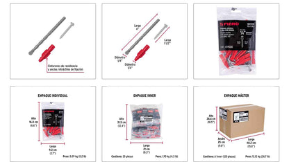 Kit Taquetes 1/4 pulg Tornillos y Broca