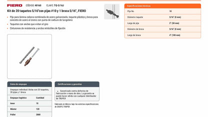 Kit Taquetes 5/16 pulg Tornillos y Broca