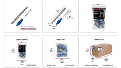 Kit Taquetes 3/8 pulg Tornillos y Broca