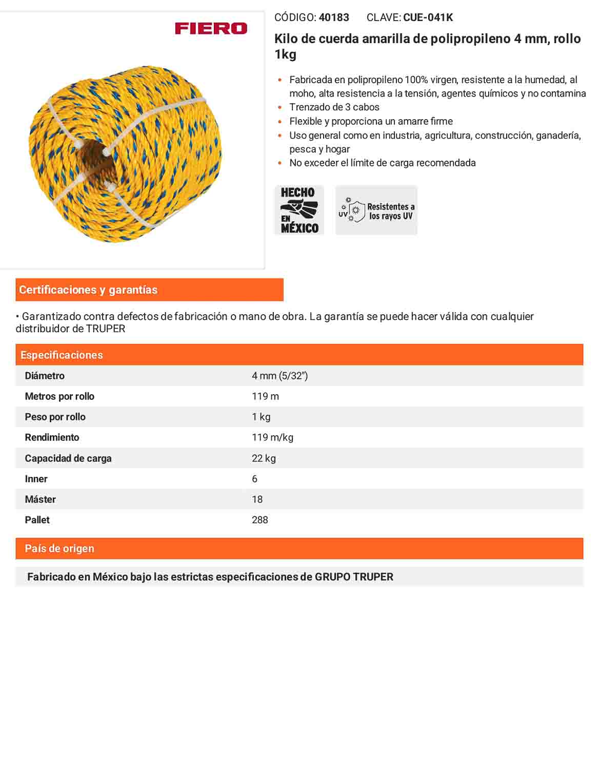 Cuerda Polipropileno 4mm Rollo 1kg