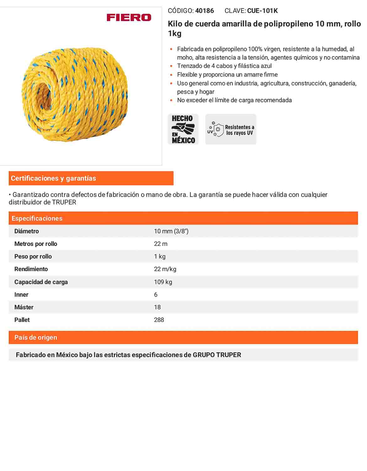 Cuerda Polipropileno 10mm Rollo 1kg