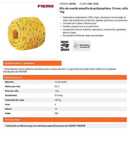 Cuerda Polipropileno 10mm Rollo 1kg