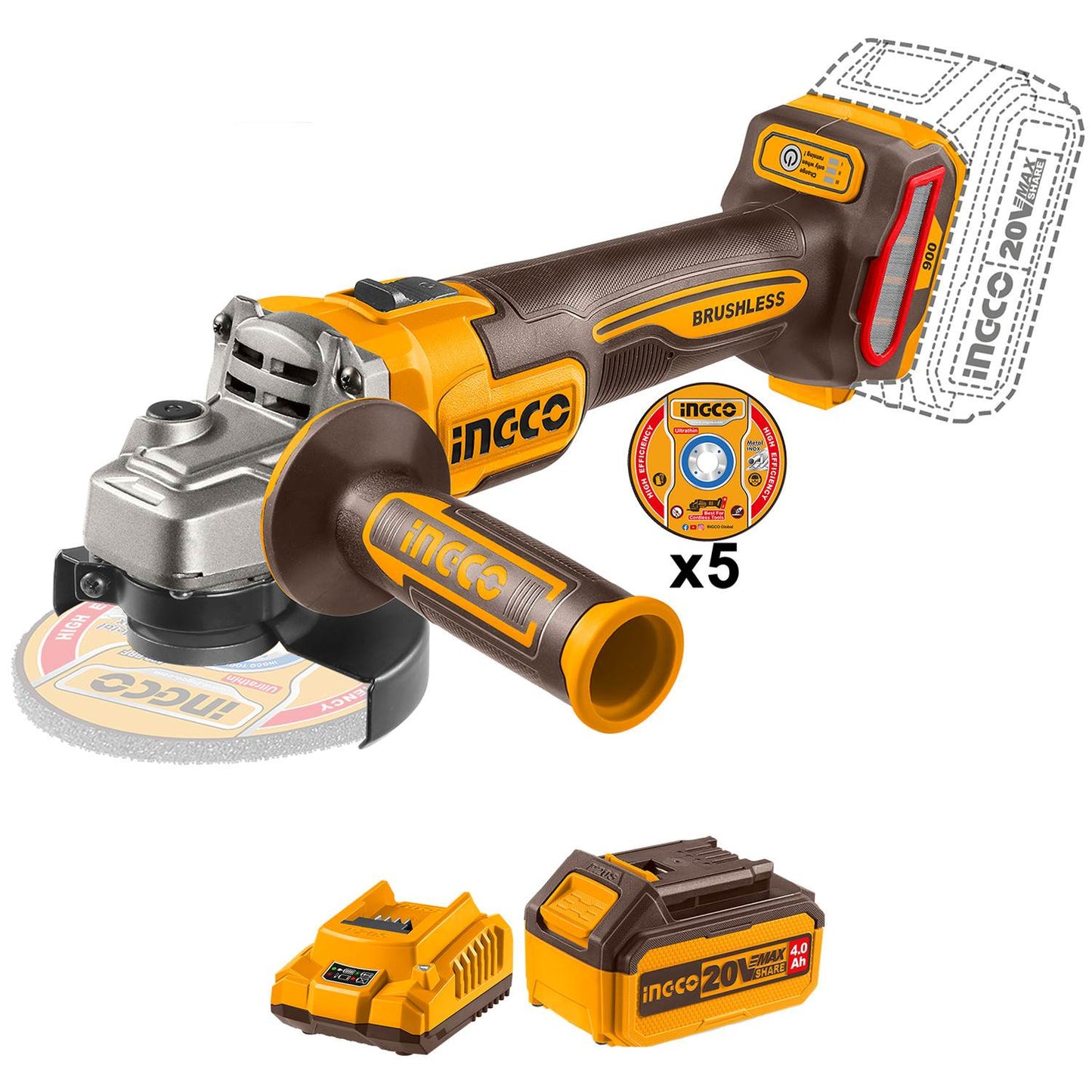 Mini Esmeril Angular Inalámbrico 114.3 mm 20 V