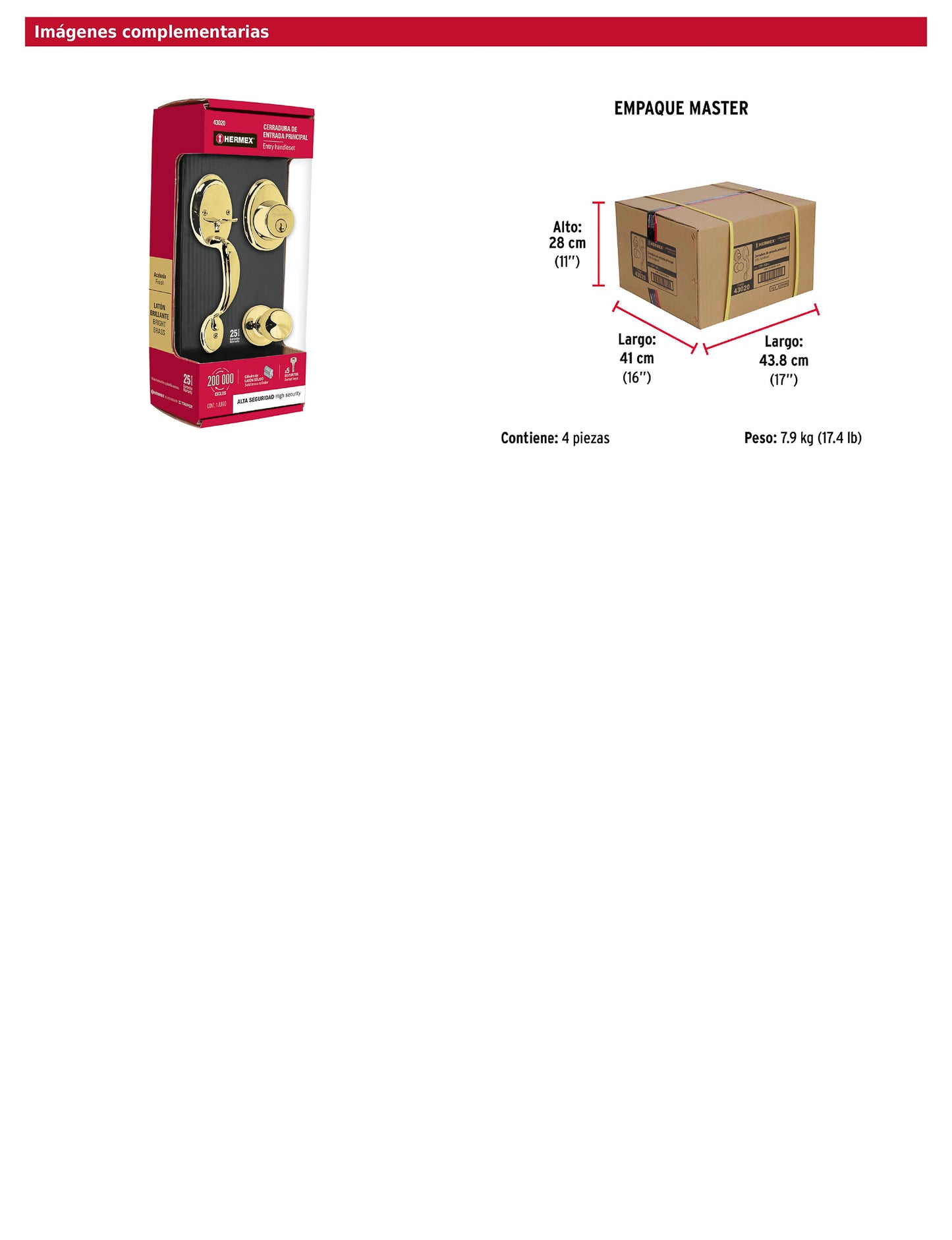 Jaladera y perilla de latón brillante con cerrojo llave llave