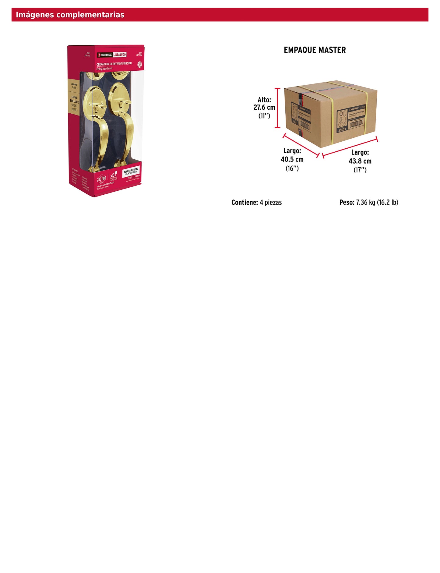 Jaladera y perilla de latón brillante con cerrojo llave mariposa