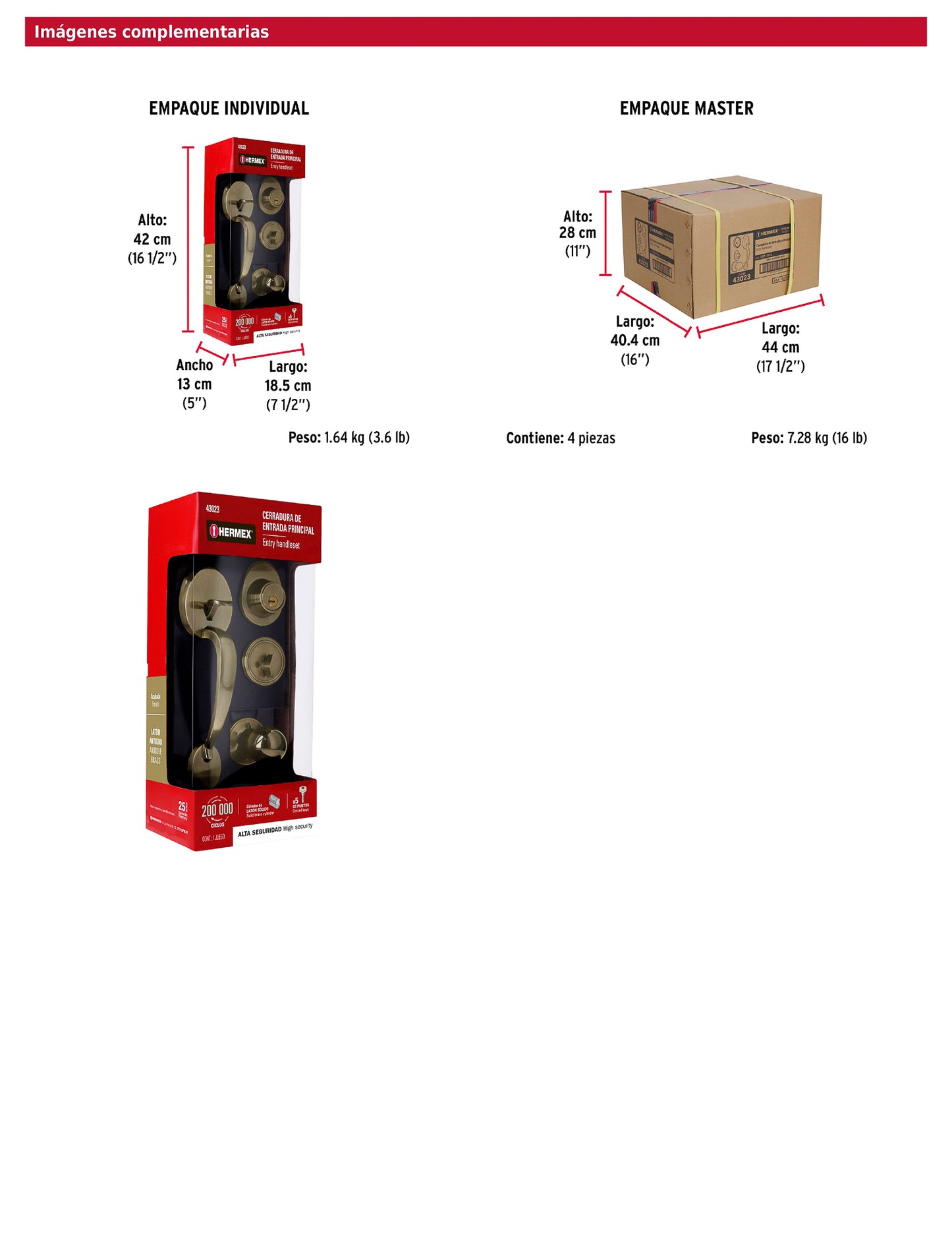 Doble jaladera y perilla de latón antiguo con cerrojo llave mariposa