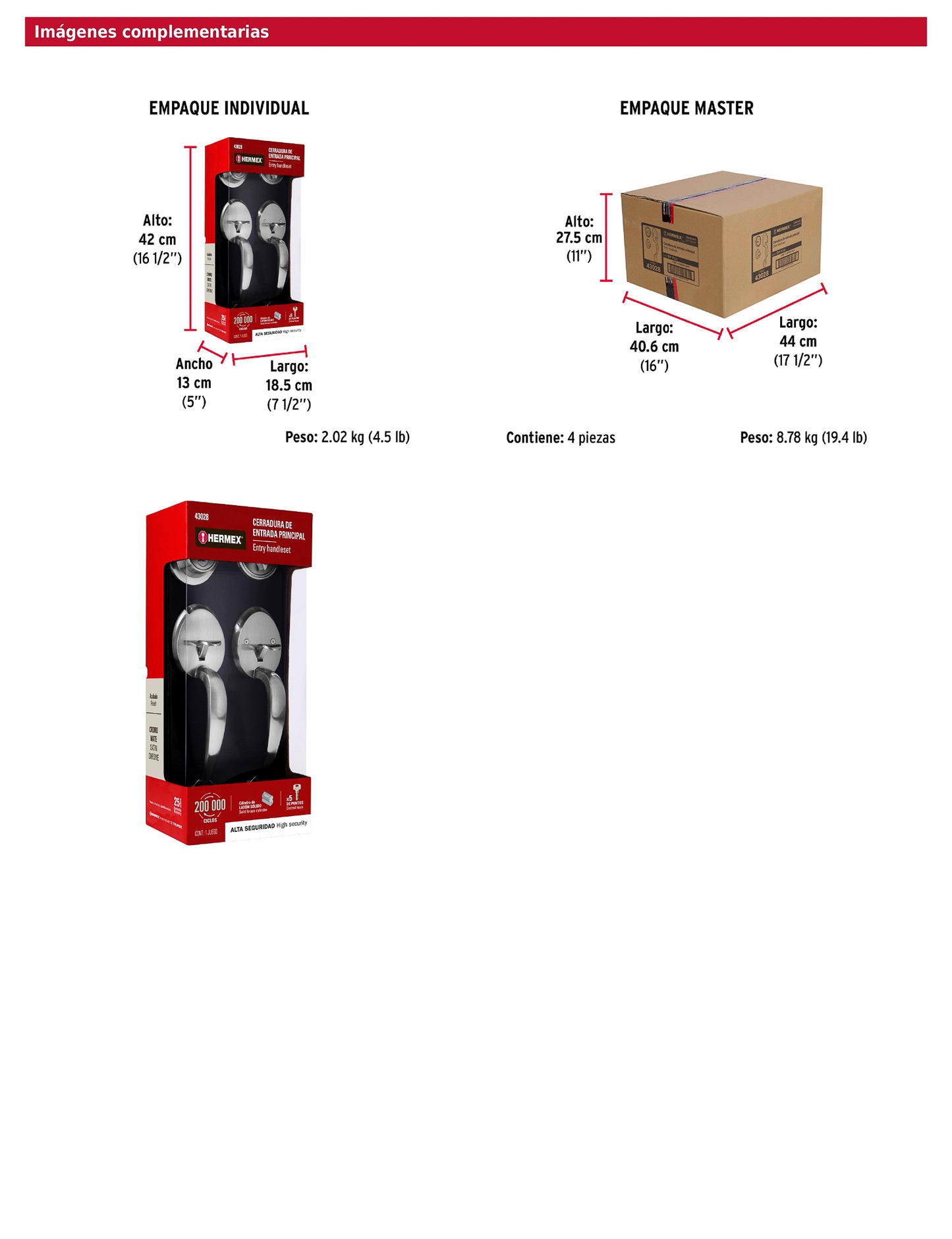 Doble jaladera y perilla de cromo mate con cerrojo llave mariposa