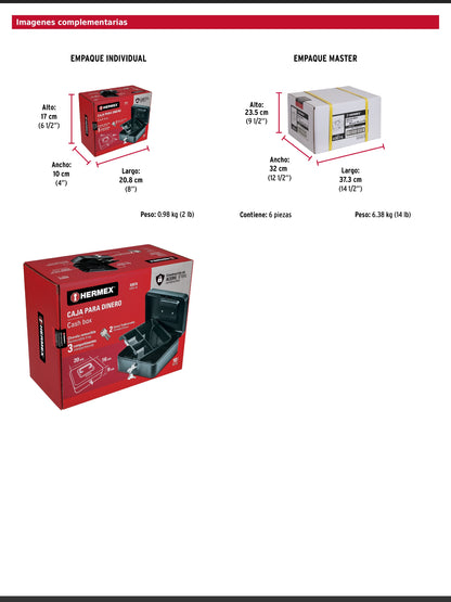 Caja para dinero de acero con charola removible de 20 cm