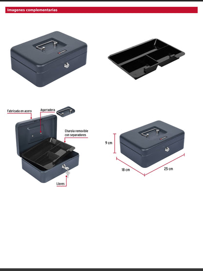 Caja para dinero de acero con charola removible de 25 cm
