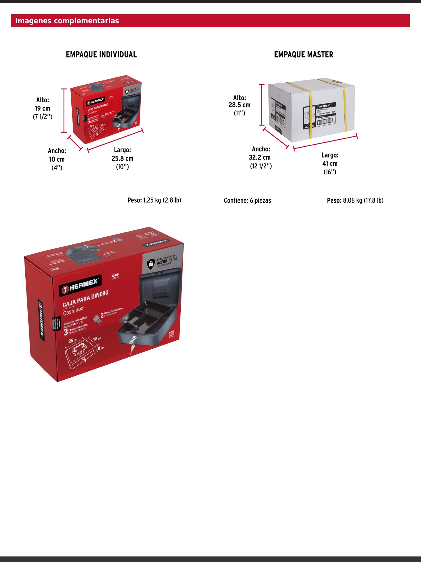 Caja para dinero de acero con charola removible de 25 cm