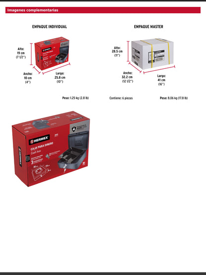 Caja para dinero de acero con charola removible de 25 cm