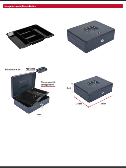 Caja para dinero de acero con charola removible de 30 cm