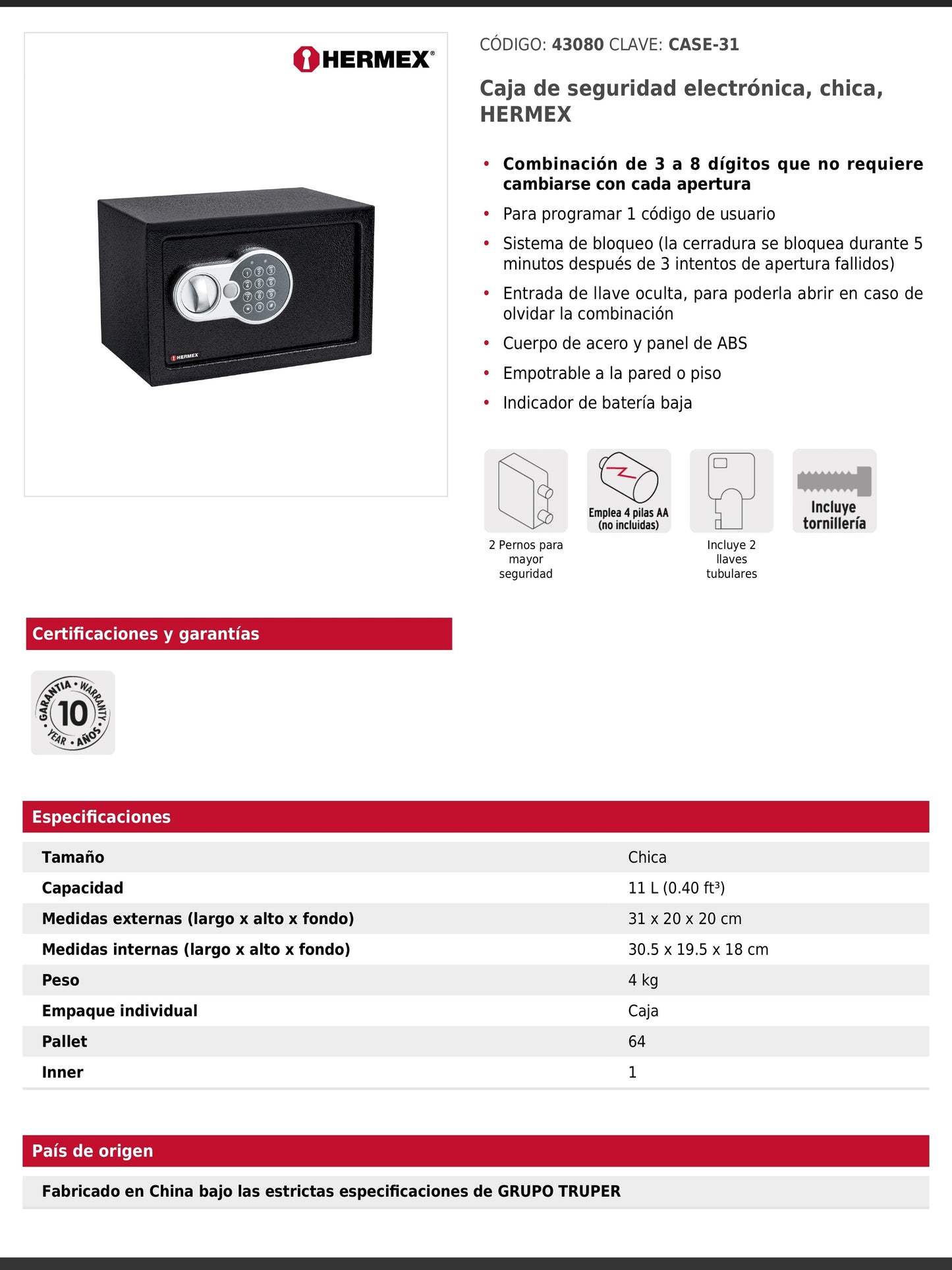 Caja fuerte de seguridad electrónica de acero chica con combinación programable