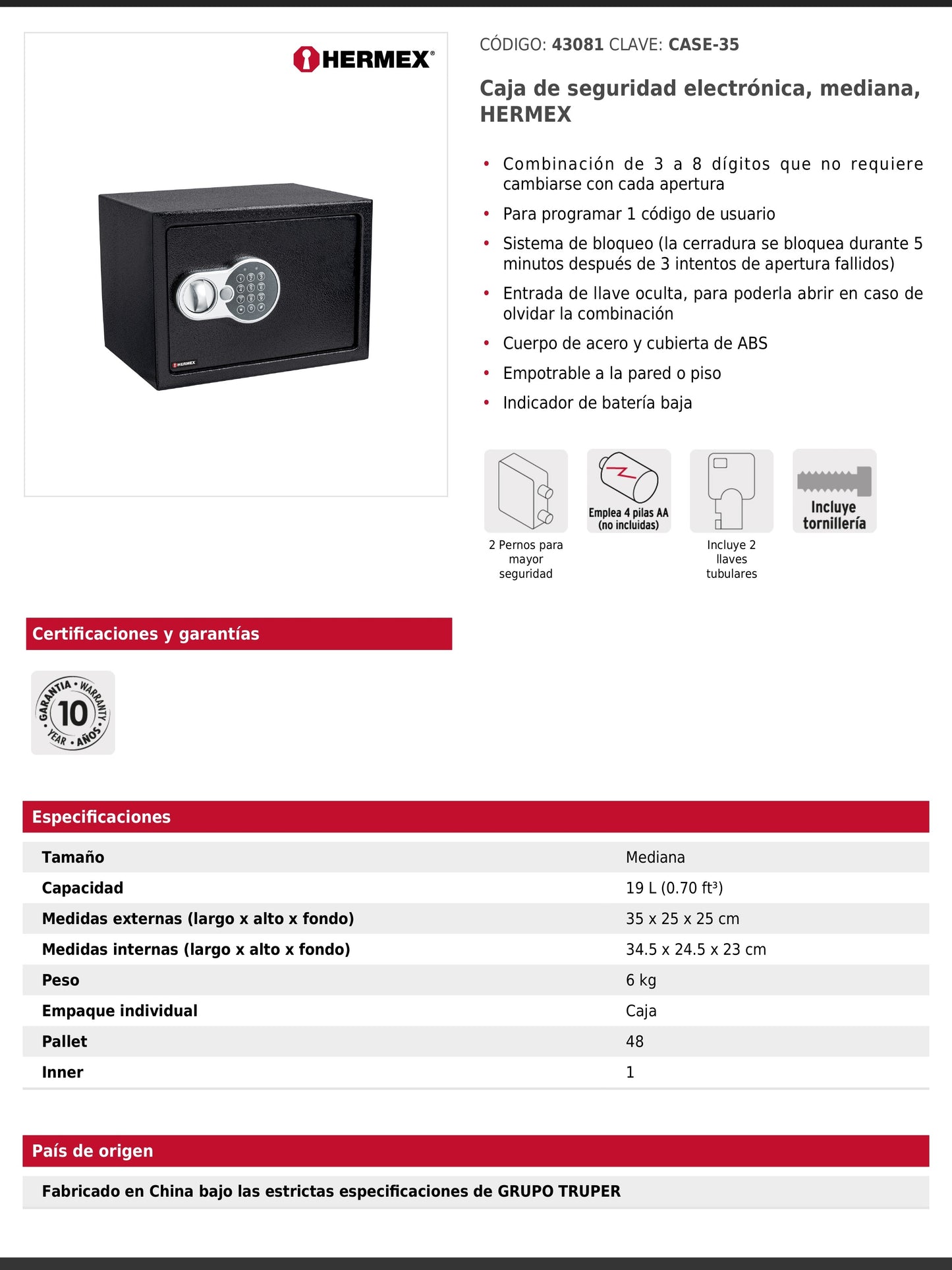 Caja fuerte de seguridad electrónica de acero mediana con combinación programable