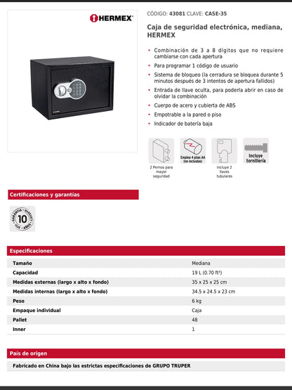 Caja fuerte de seguridad electrónica de acero mediana con combinación programable