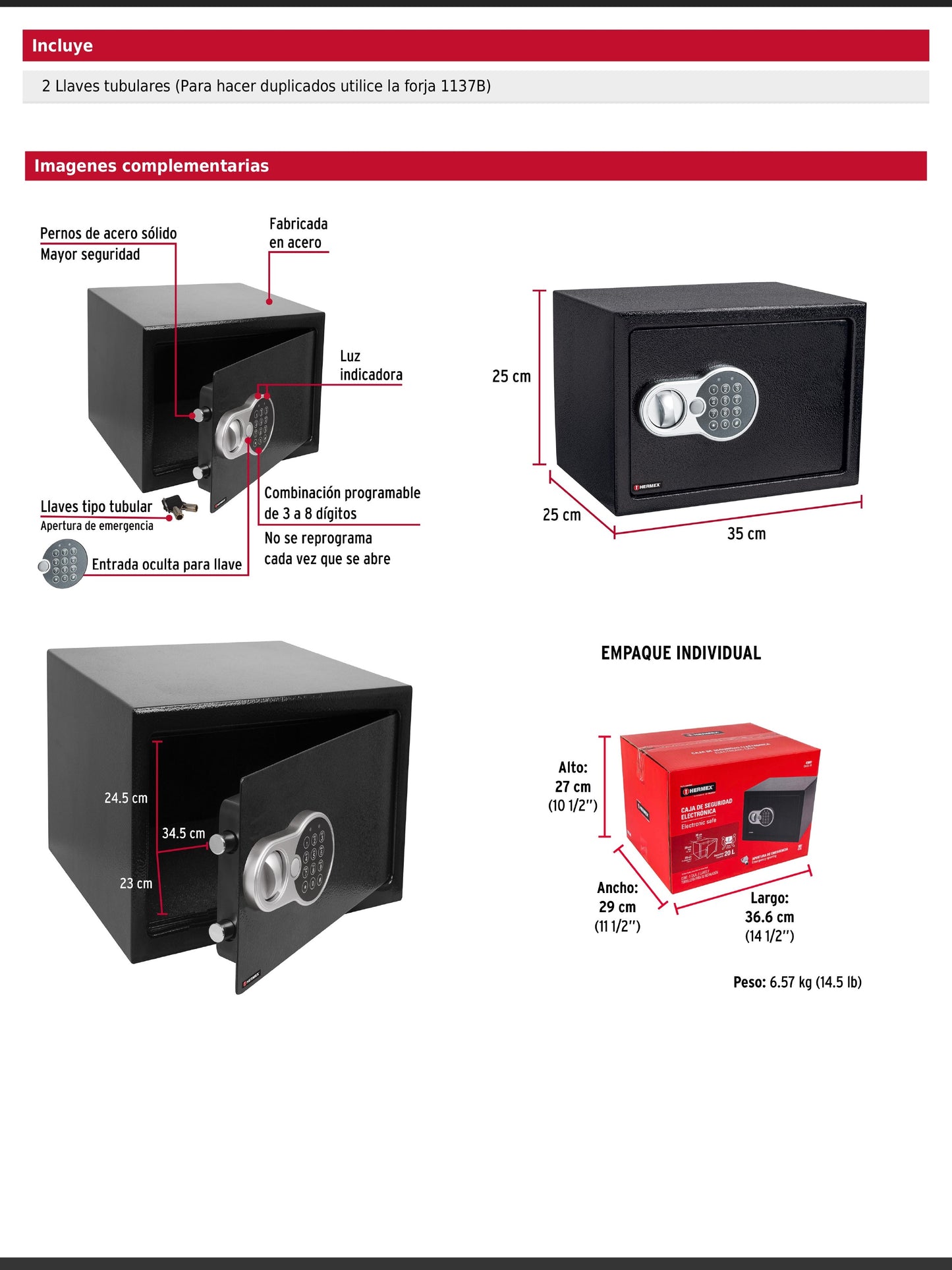 Caja fuerte de seguridad electrónica de acero mediana con combinación programable