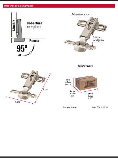 Bisagras bidimensionales de 95 grados cobertura completa