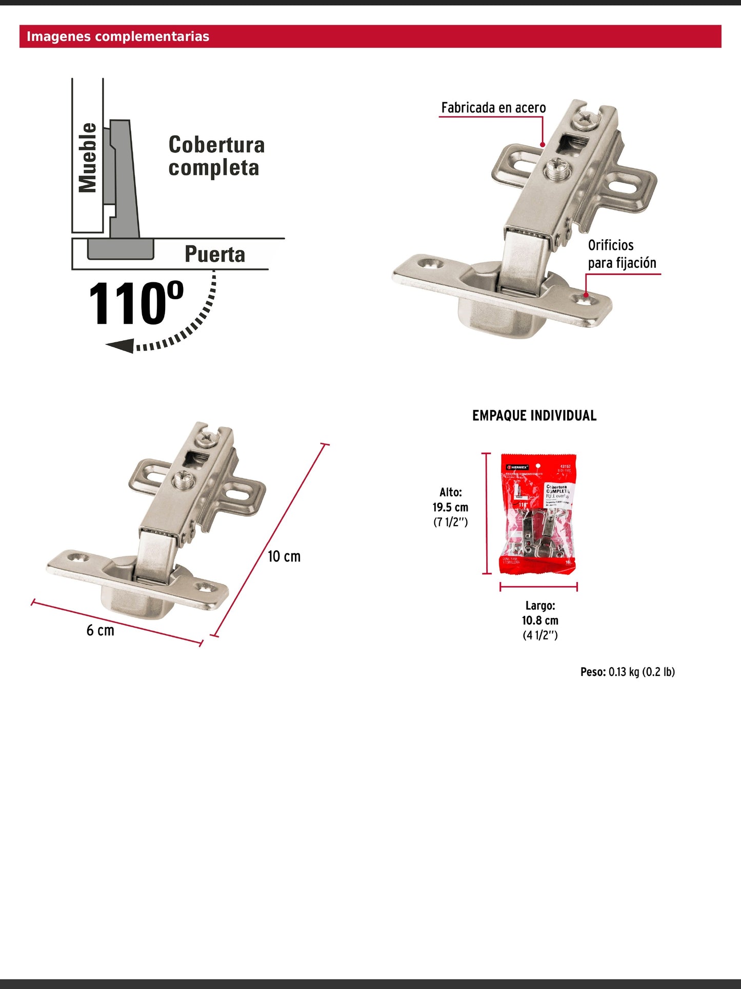 Bisagras bidimensionales de 110 grados cobertura completa