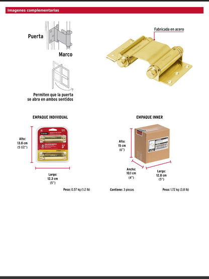 Bisagra de doble acción de 3 pulgadas en acero latonado