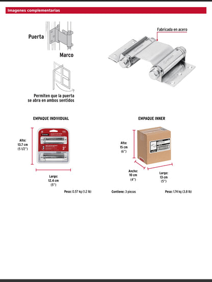 Bisagra de doble acción de 3 pulgadas en acero cromado